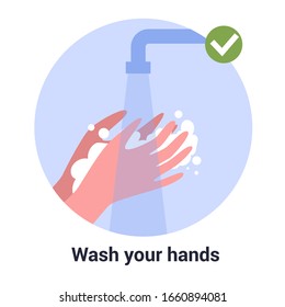 Wash your handshygiene rule. Virus prevention and protection. Coronovirus alert. Isolated vector illustration in cartoon style