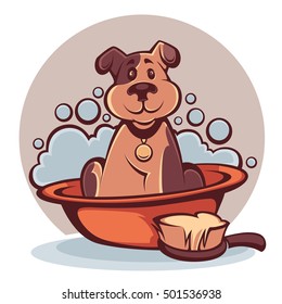 wash your pet, funny cartoon dog taking a bath svg