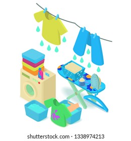 Washable concept banner. Isometric banner of washable vector concept for web, giftcard and postcard