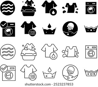 washable icon set with outline and glyph styles