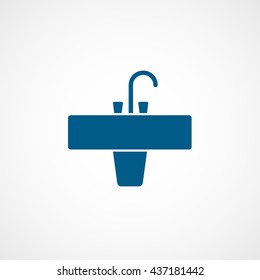 Washbasin Blue Flat Icon On White Background