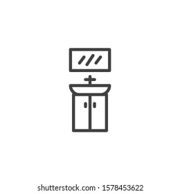 Washbasin cabinet and mirror line icon. linear style sign for mobile concept and web design. Bathroom sink with mirror outline vector icon. Symbol, logo illustration. Vector graphics