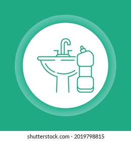 Icono de botón de color de lavabo y detergente. Limpieza en el cuarto de baño. Esbozo pictograma para página web, aplicación móvil, promoción.