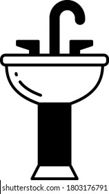 Washbasin with Double Tap Concept Vector Glyph Icon Design, Hand Wash bathroom facilities on white backgruond, Plumber and Sanitary Business Sign