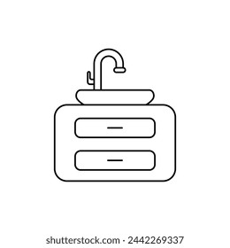 Washbasin editable vector linear icon. The concept of a logo of a furniture cabinet with a sink vector. Bathroom sink vector. Simple flat style shell vector.