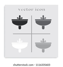Washbasin flat black and white vector icon.