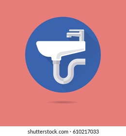 icono del vector de sombra de largo diseño plano de lavabo