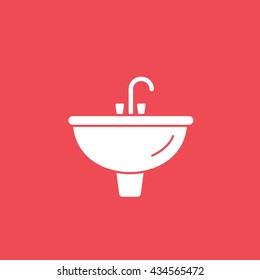Washbasin Flat Icon On Red Background