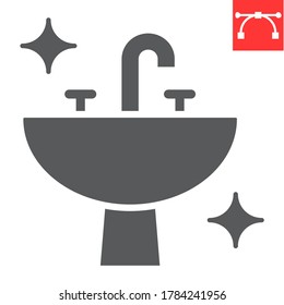 Washbasin glyph icon, hygiene and bathroom, disinfection sink sign vector graphics, editable stroke solid icon, eps 10