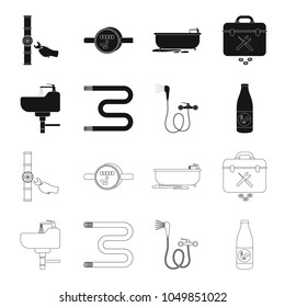 Washbasin, heated towel-dryer, mixer, showers and other equipment.Plumbing set collection icons in black,outline style vector symbol stock illustration web.