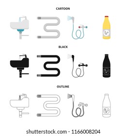 Washbasin, heated towel-dryer, mixer, showers and other equipment.Plumbing set collection icons in cartoon,black,outline style vector symbol stock illustration web.