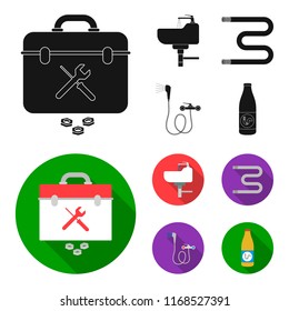 Washbasin, heated towel-dryer, mixer, showers and other equipment.Plumbing set collection icons in black,flat style vector symbol stock illustration web.