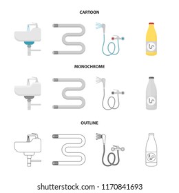 Washbasin, heated towel-dryer, mixer, showers and other equipment.Plumbing set collection icons in cartoon,outline,monochrome style vector symbol stock illustration web.