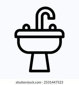 Washbasin Icon, Bathroom Sink Vector Icon, Isolated Lineal Vector Icon.