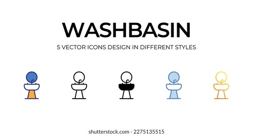 washbasin Icon Design in Five style with Editable Stroke. Line, Solid, Flat Line, Duo Tone Color, and Color Gradient Line. Suitable for Web Page, Mobile App, UI, UX and GUI design.