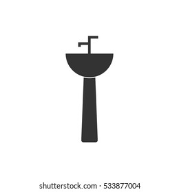 Washbasin icon flat. Illustration isolated on white background. Vector grey sign symbol