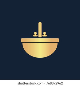 Washbasin icon flat. Simple gold pictogram on dark background. Vector illustration symbol