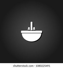Washbasin icon flat. Simple White pictogram on black background with shadow. Vector illustration symbol