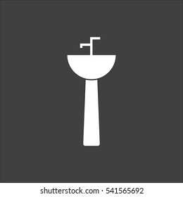 Washbasin icon flat. Vector white illustration isolated on black background. Flat symbol