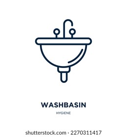 icono de lavabo de la colección de higiene. Lavabo lineal delgado, higiene, icono de contorno de baño aislado en fondo blanco. Señal de lavabo vectorial de línea, símbolo para web y móvil