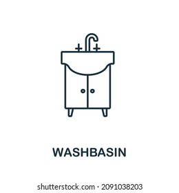 Icono de lavabo. Línea de la colección de baños. Señal de icono de lavabo lineal para diseño web, infografía y más.