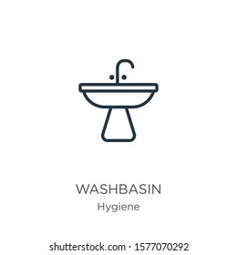 Washbasin icon. Thin linear washbasin outline icon isolated on white background from hygiene collection. Line vector sign, symbol for web and mobile