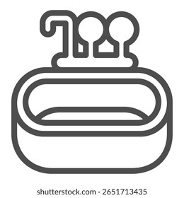 Ícone da linha do lavatório, conceito do salão de spa. Gráficos vetoriais. Pia de cerâmica com torneira de água quente e fria, sinal de tempo de banho no fundo branco, ícone de estilo de contorno para design móvel ou web