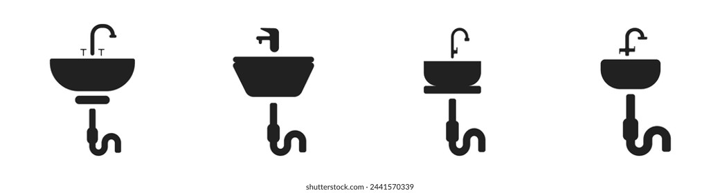 Waschbecken linear bearbeitbare Satz Vektor-Symbol. Umriss eines Vektor-Logos für Handwaschanlagen. Interieur Badezimmer Möbel Vektor. Einfaches Handwaschbecken.