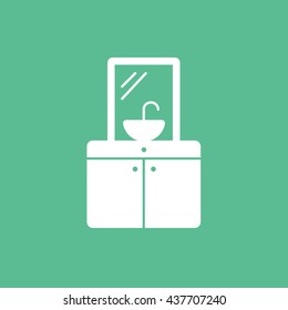 Washbasin and Mirror Flat Icon On Green Background