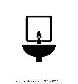 washbasin with mirror icon in black flat glyph, filled style isolated on white background