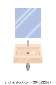 Waschbecken und Spiegel im Blickwinkel. Einfache flache Illustration.