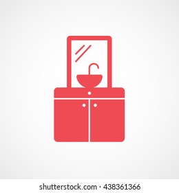 Washbasin and Mirror Red Flat Icon On White Background