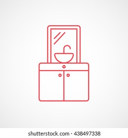 Washbasin and Mirror Red Line Icon On White Background