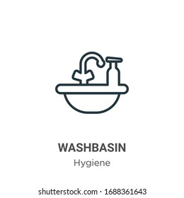 Washbasin outline vector icon. Thin line black washbasin icon, flat vector simple element illustration from editable hygiene concept isolated stroke on white background