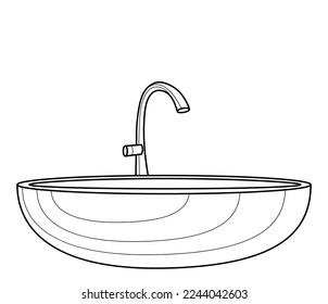 Washbasin, sink. Coloring book. Black and white vector illustration.
