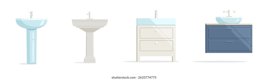 Washbasin vector flat set icon