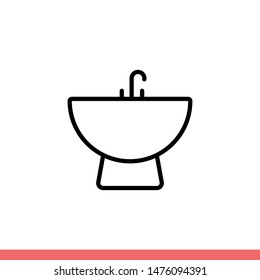 Washbasin vector icon, sink symbol. Simple, flat design for web or mobile app
