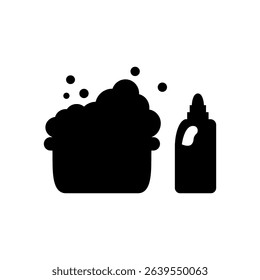 Washbasin vector icon with soap bubbles and liquid detergent or cleaner bottle. Suitable for hygiene, washing, household cleaning, laundry care or cleaning products concept illustration