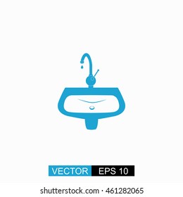 Washbasin vector. Isolated blue icon on white background.
