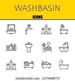 washbasin vector line icons set. sink, faucet and sink Icons. Thin line design. Modern outline graphic elements, simple stroke symbols stock illustration