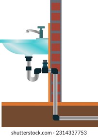 lavabo, Wastafel bombeo del sistema de ilustración vectorial, diagrama del disipador de cocina ilustración del sistema de tuberías