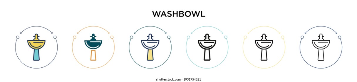 Washbowl icon in filled, thin line, outline and stroke style. Vector illustration of two colored and black washbowl vector icons designs can be used for mobile, ui, web
