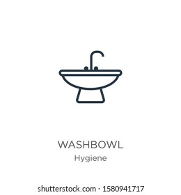 Washbowl icon. Thin linear washbowl outline icon isolated on white background from hygiene collection. Line vector sign, symbol for web and mobile