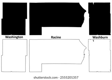 Washburn, Washington and Racine County, State of Wisconsin (U.S. county, United States of America, US) map vector illustration, scribble sketch map