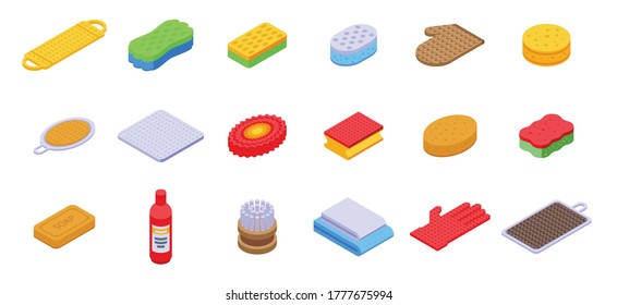 Washcloth icons set. Isometric set of washcloth vector icons for web design isolated on white background