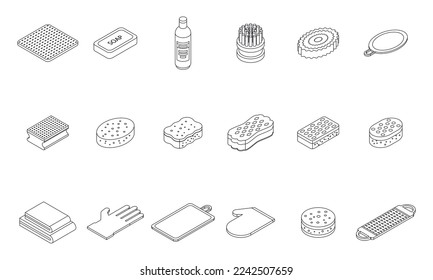 Juego de iconos de tela de lavabo. Conjunto isométrico de iconos vectoriales del paño de lavado para el diseño web aislado en el contorno del fondo blanco