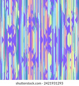 Washed blurry wavy ikat seamless vector pattern. Aquarelle effect boho fashion fabric for coastal nautical stripe wallpaper background. Stripe with blurry gradient tileable swatch.