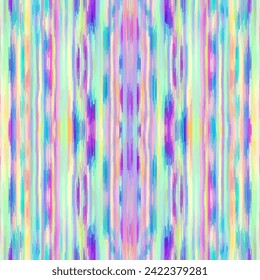 Washed blurry wavy ikat seamless vector pattern. Aquarelle effect boho fashion fabric for coastal nautical stripe wallpaper background. Stripe with blurry gradient tileable swatch.