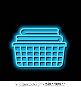 washed clean fabric clothes in basket neon light sign vector. washed clean fabric clothes in basket illustration
