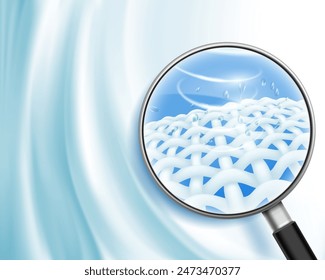 Washed clean fabric or clothes under magnifying glass. Stock vector illustration